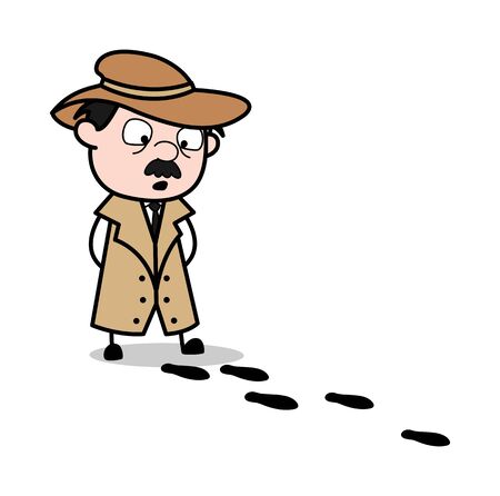 Investigating the Foot Prints - Retro Cartoon Police Agent Detective Vector Illustrationのイラスト素材