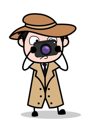 Taking a Picture with a Camera - Retro Cartoon Police Agent Detective Vector Illustrationのイラスト素材