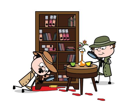 Two Detective are Investigating a Murder Case - Retro Cartoon Police Agent Detective Vector Illustrationのイラスト素材