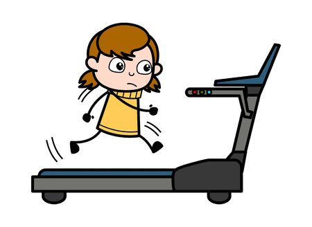 Running on Treadmill - Retro Cartoon Girl Teen Vector Illustrationのイラスト素材