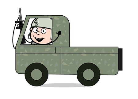 Officer Cheering Up - Cute Army Man Cartoon Soldier Vector Illustrationのイラスト素材