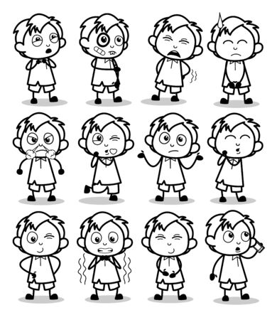 Black and White Retro Comic Office Guy - Set of Concepts Vector illustrationsのイラスト素材