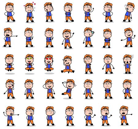 Comic Carpenter Poses - Collection of Concepts Vector illustrationsのイラスト素材