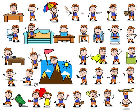 Comic Carpenter Character - Set of Concepts Vector illustrationsのイラスト素材