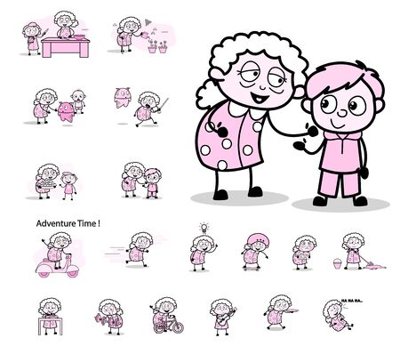 Concepts with Old Granny Character - Various Retro Vector illustrationsのイラスト素材