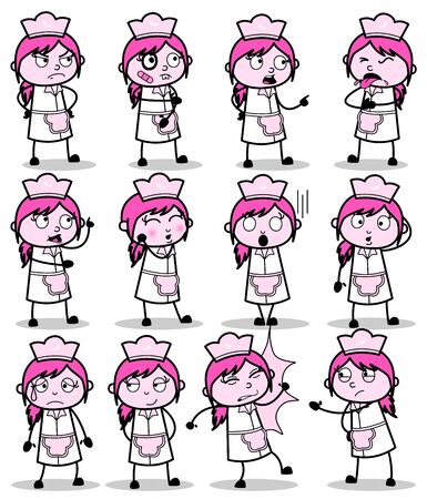 Various Vintage Cartoon Waitress Poses - Set of Concepts Vector illustrationsのイラスト素材