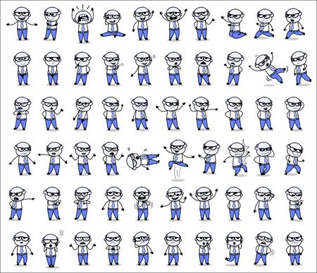 Vintage Old Boss Poses - Set of Concepts Vector illustrationsのイラスト素材