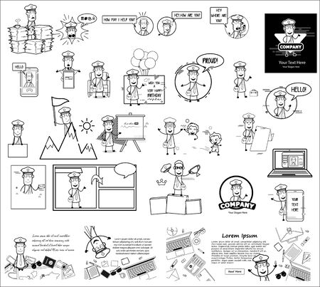 Drawing Art of Retro Postal Worker - Set of Concepts Vector illustrationsのイラスト素材