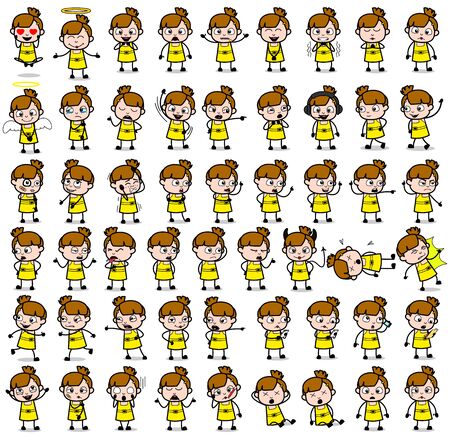 Comic Teen Girl Poses Collection - Set of Concepts Vector illustrationsのイラスト素材