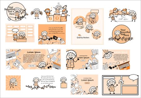 Various Old Grandmother Character Concepts - Collection Vector illustrationsのイラスト素材