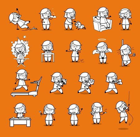 Retro Comic Housewife - Set of Concepts Vector illustrationsのイラスト素材