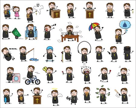 Cartoon Priest Monk - Set of Concepts Vector illustrationsのイラスト素材
