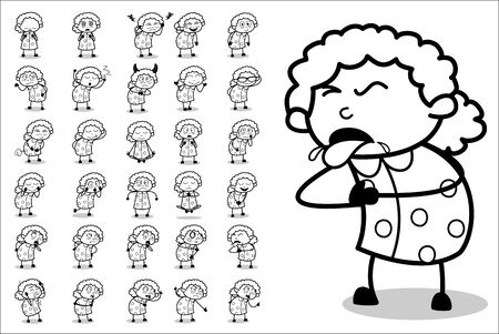 Cartoon Old Funny Granny Character - Set of Concepts Vector illustrationsのイラスト素材
