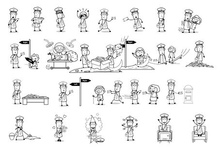 Drawing Art of Comic Postman - Set of Concepts Vector illustrationsのイラスト素材