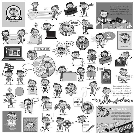 Retro Comic Doctor Character - Set of Concepts Vector illustrationsのイラスト素材