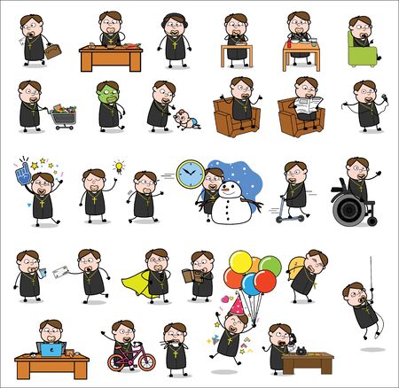 Comic Priest Monk - Set of Concepts Vector illustrationsのイラスト素材