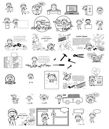 Various Cartoon Repairman Character - Different Retro Concepts Vector illustrationsのイラスト素材