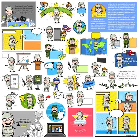 Cartoon Soldier Army Man Characters - Set of Concepts Vector illustrationsのイラスト素材