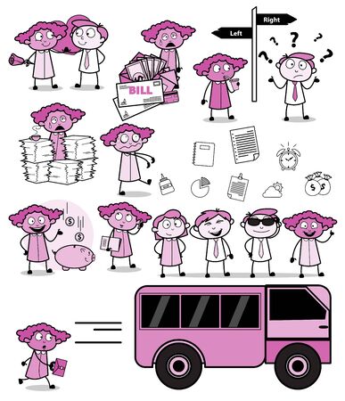 Collection of Vintage Office Lady - Set of Concepts Vector illustrationsのイラスト素材