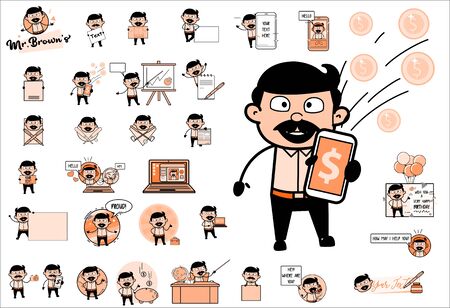 Vintage Concepts with Indian Man Character - Set of Concepts Vector illustrationsのイラスト素材