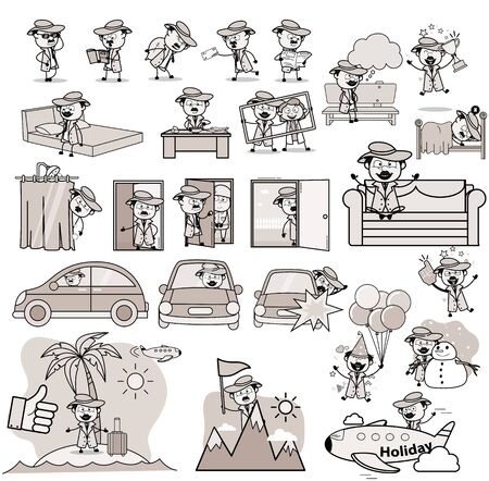 Comic Vintage Detective Agent Character - Set of Concepts Vector illustrationsのイラスト素材