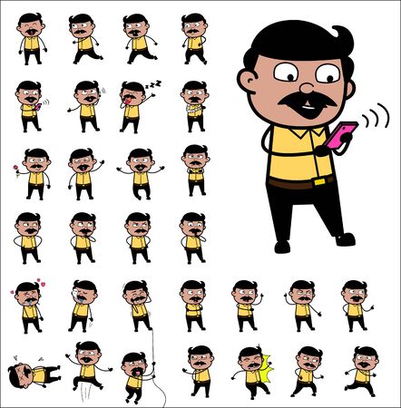 Comic Indian Man Poses - Set of Concepts Vector illustrationsのイラスト素材