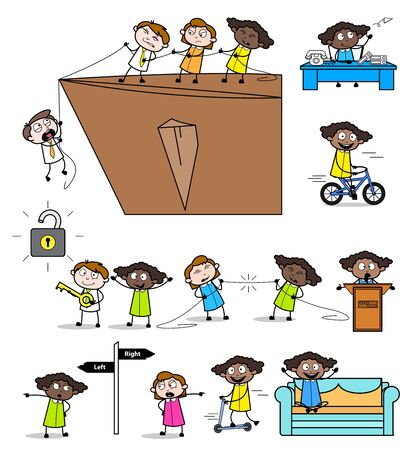 Office Lady - Set of Various Retro Concepts Vector illustrationsのイラスト素材