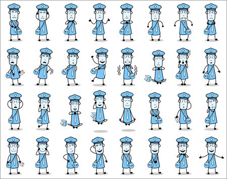 Vintage Collection of Postman Character Poses - Set of Concepts Vector illustrationsのイラスト素材