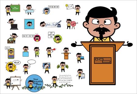 Cartoon Indian Man Characters - Collection of Retro Concepts Vector illustrationsのイラスト素材