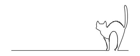 Black cat Happy Halloween continuous line drawing of a cat.
のイラスト素材
