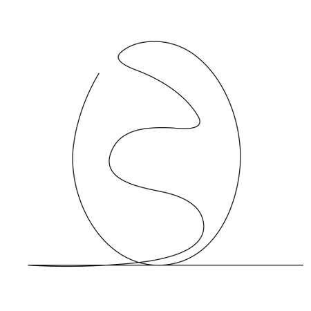 Egg line art, Continuous one line drawing of single egg shape, Black and white graphicsのイラスト素材