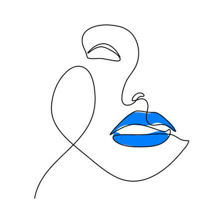 continuous line The face of a beautiful girlのイラスト素材