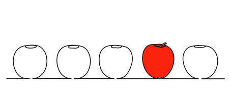 Red Apple icon, one line drawing, isolated&#xD;&#xA;のイラスト素材