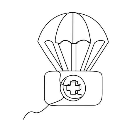 continuous line parachute first aid kit icon Health insurance. minimalist concept&#xD;&#xA;のイラスト素材