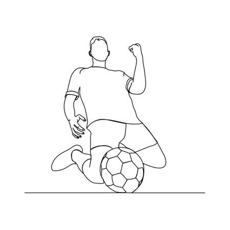 Continuous line footballer celebrating victory&#xD;&#xA;のイラスト素材