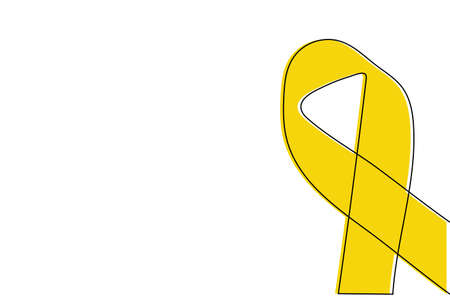 continuous line Yellow ribbons on the ground support people living and sick September Suicide Prevention Day Pediatric Cancer Awareness Month and the concept of world cancer day&#xD;&#xA;のイラスト素材