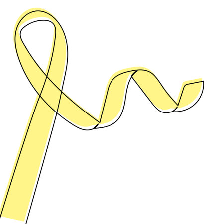 continuous line Yellow ribbons on the ground support people living and sick September Suicide Prevention Day Pediatric Cancer Awareness Month and the concept of world cancer day&#xD;&#xA;のイラスト素材
