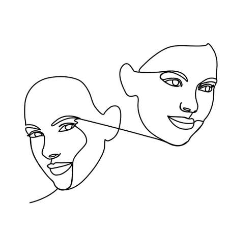 continuous line face and hairstyle, fashion concept, female beauty&#xD;&#xA;のイラスト素材