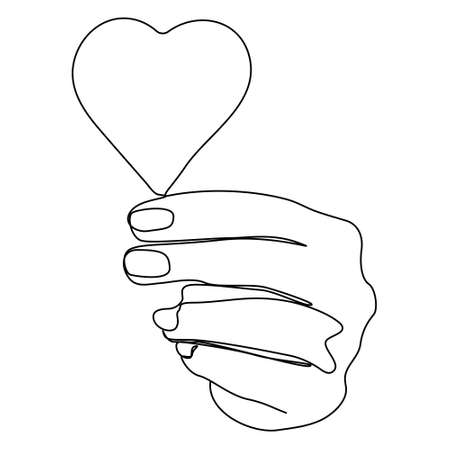 continuous lines red heart on palm love symbol&#xD;&#xA;のイラスト素材