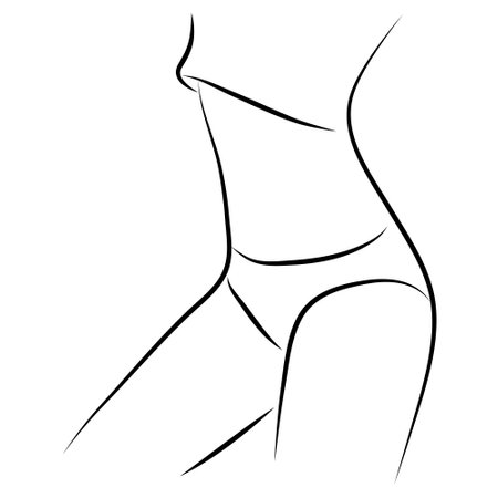 Abstract minimalist female figure in underwear. Vector fashion illustration of a woman's body in modern linear style. elegant art For posters, tattoos, underwear shop logos.のイラスト素材