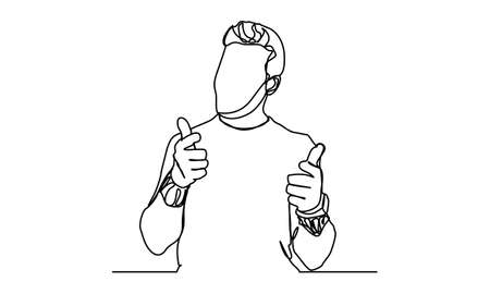 continuous line man rejoicing in victoryのイラスト素材