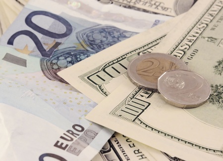 Euro dollars and Czech moneyの写真素材