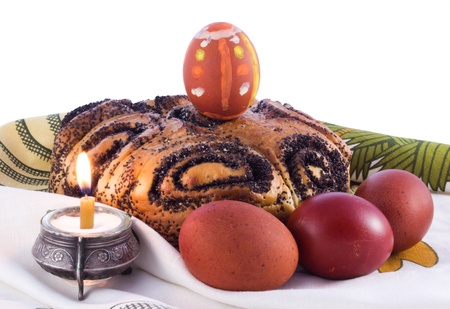 Easter eggs and kulichの写真素材