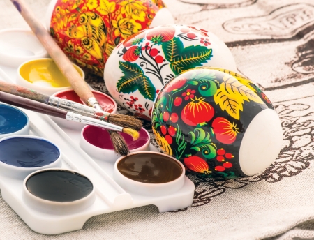 religious easter egg painted watercolorの写真素材