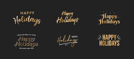 Happy Holidays Gold Vector Holiday Text Set Illustrationのイラスト素材