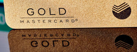 Gold mastercard bank card with sber logoのeditorial素材