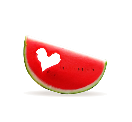piece of watermelon with a hole in the heart. Vector illustrationのイラスト素材
