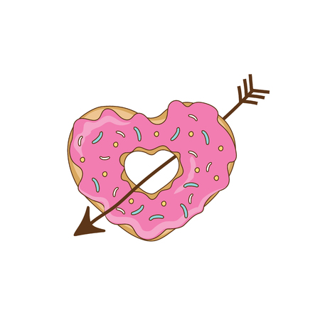 weet heart from a donut with an arrow. Red heart vector illustrationのイラスト素材