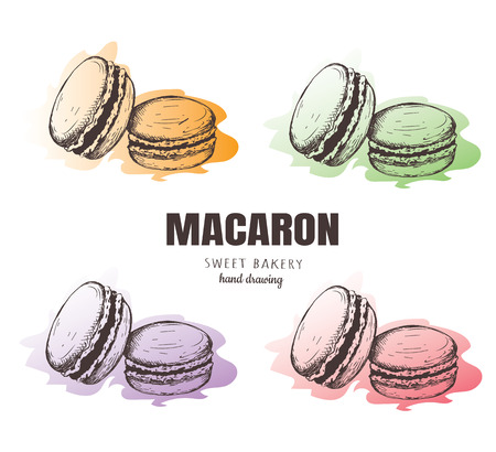 Macaron, macaroon, Macaron sketch set. Macaroon sweet bakery vector illustration.のイラスト素材
