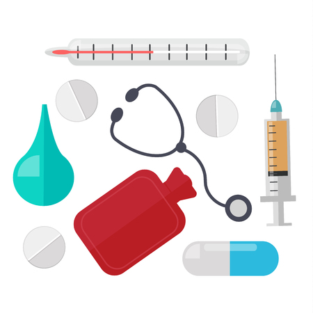 Medical instruments set. A collection of medical tools a flat vector illustration, medical equipment.のイラスト素材